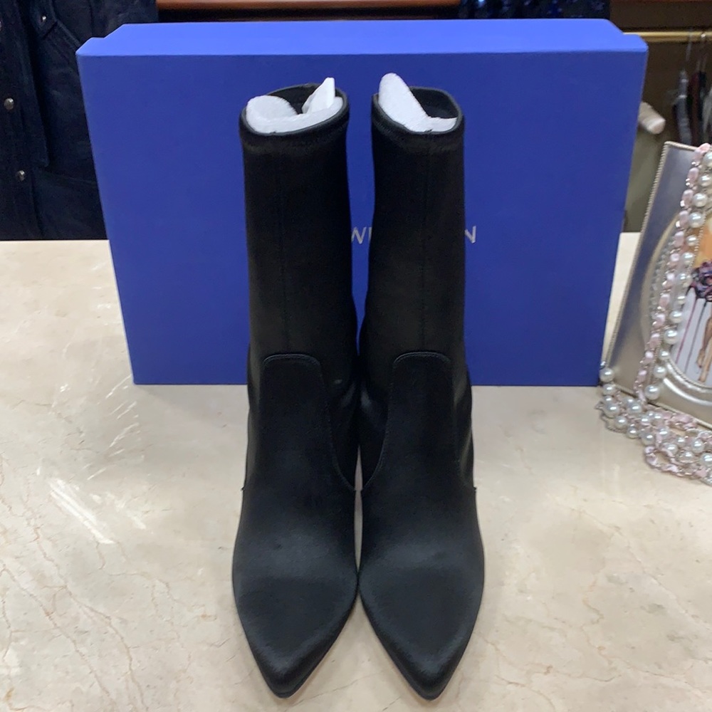 LAST PAIR STUART WEITZMAN SATIN STRETCHY BOOTS IN BLACK MADE IN SPAIN SIZE EU 39 - Picture 2 of 8